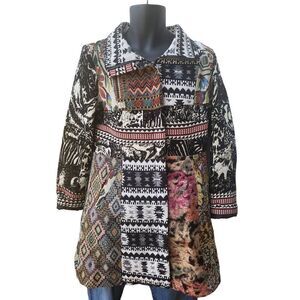 Dor Dor Couture Peacoat Sz M Southwestern Art Patchwork Cottagecore Boho Winter‎